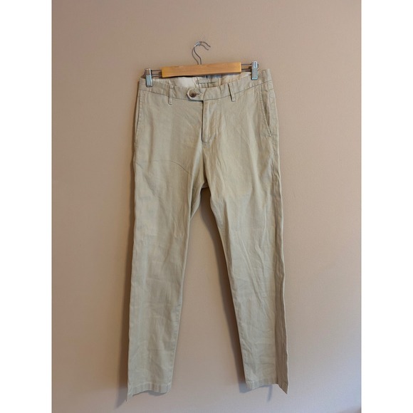 Proper Cloth Pants - Proper Cloth Beige Stretch Linen Blend Chino Pants Tessuti di Sondrio 31.5x29.5